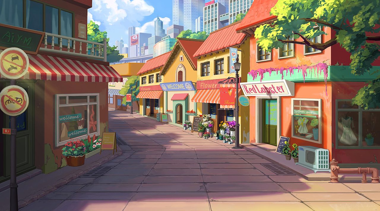 二次元街景1（图ZMTcwMDgzNzY0） - 游戏原画 - 站酷设计师小超chao原创素材 - 站酷ZCOOL
