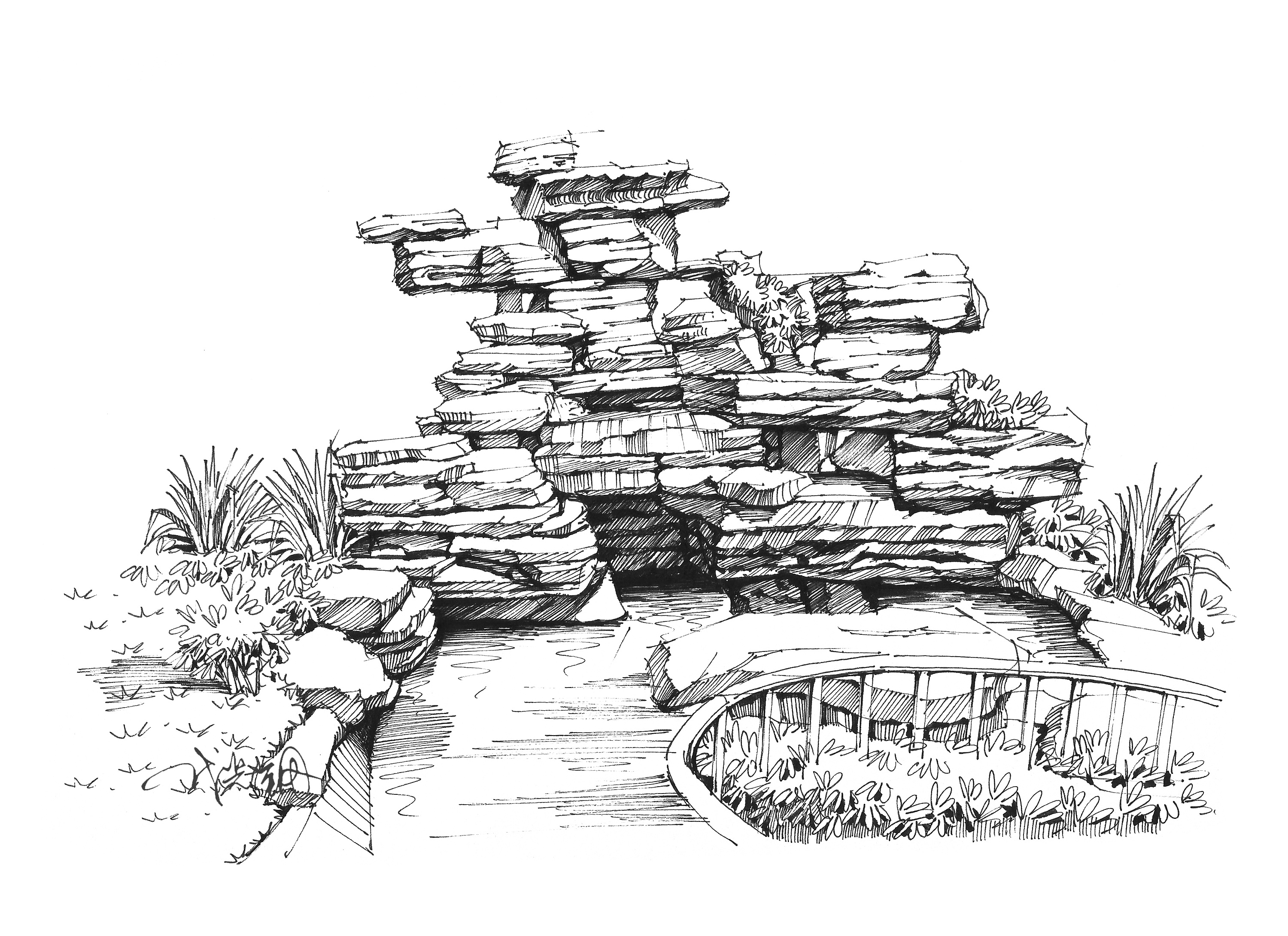 建筑配景石头手绘图片