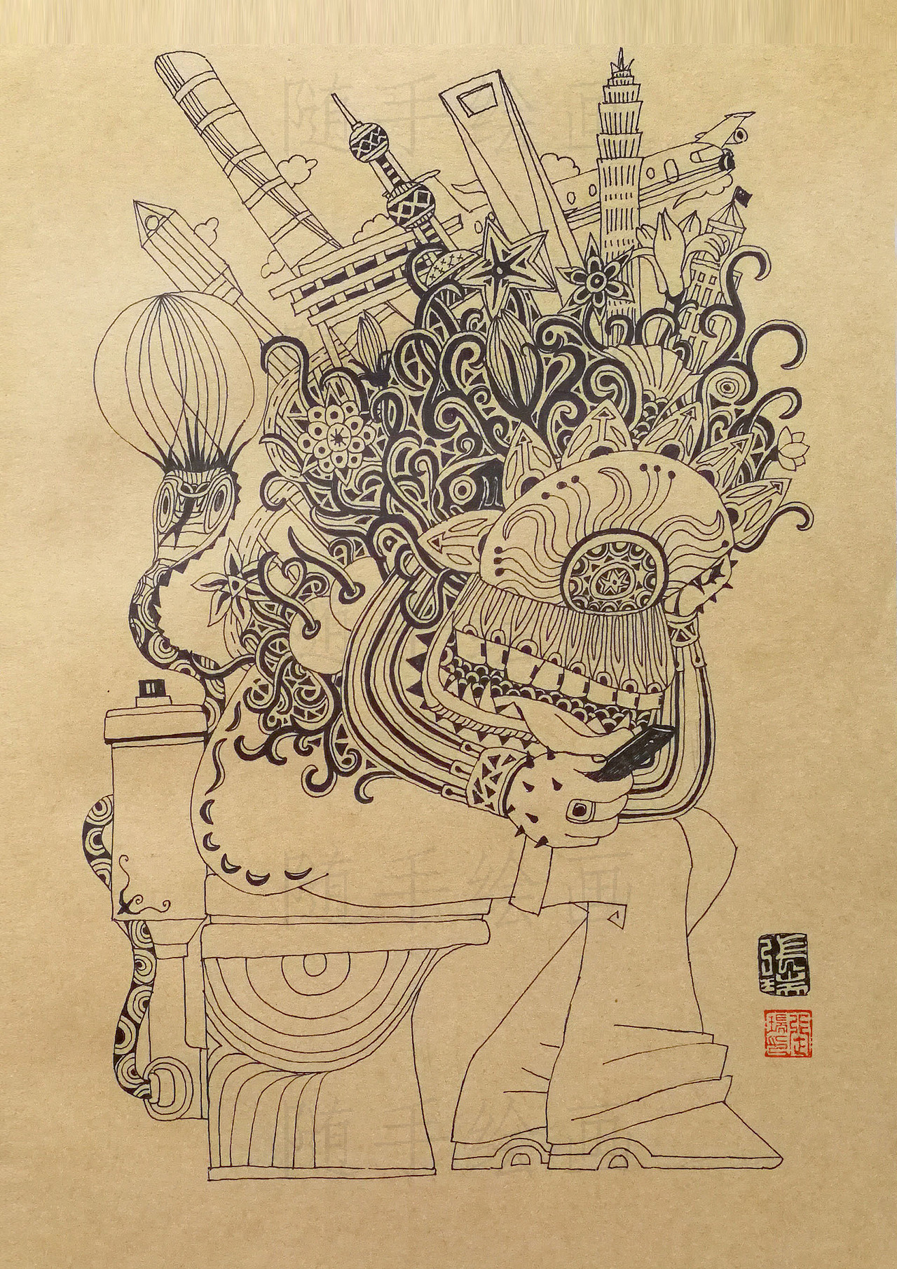 随手绘画《低头族怪物》（图ZMTUwNTg3NzA4） - 创作习作 - 站酷设计师瑞哥RYAN原创素材 - 站酷ZCOOL