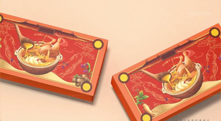 手绘国潮插画风汤料礼盒包装设计