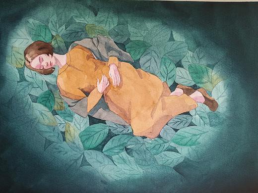 少女躺在叶子里