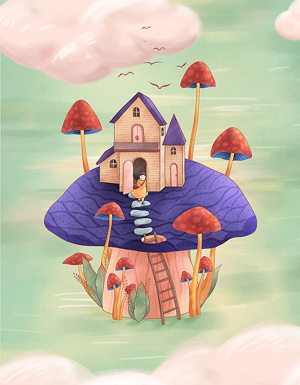 蘑菇上的家（图ZMTA2MjYxNjYw） - 创作习作 - 站酷设计师李那那原创素材 - 站酷ZCOOL