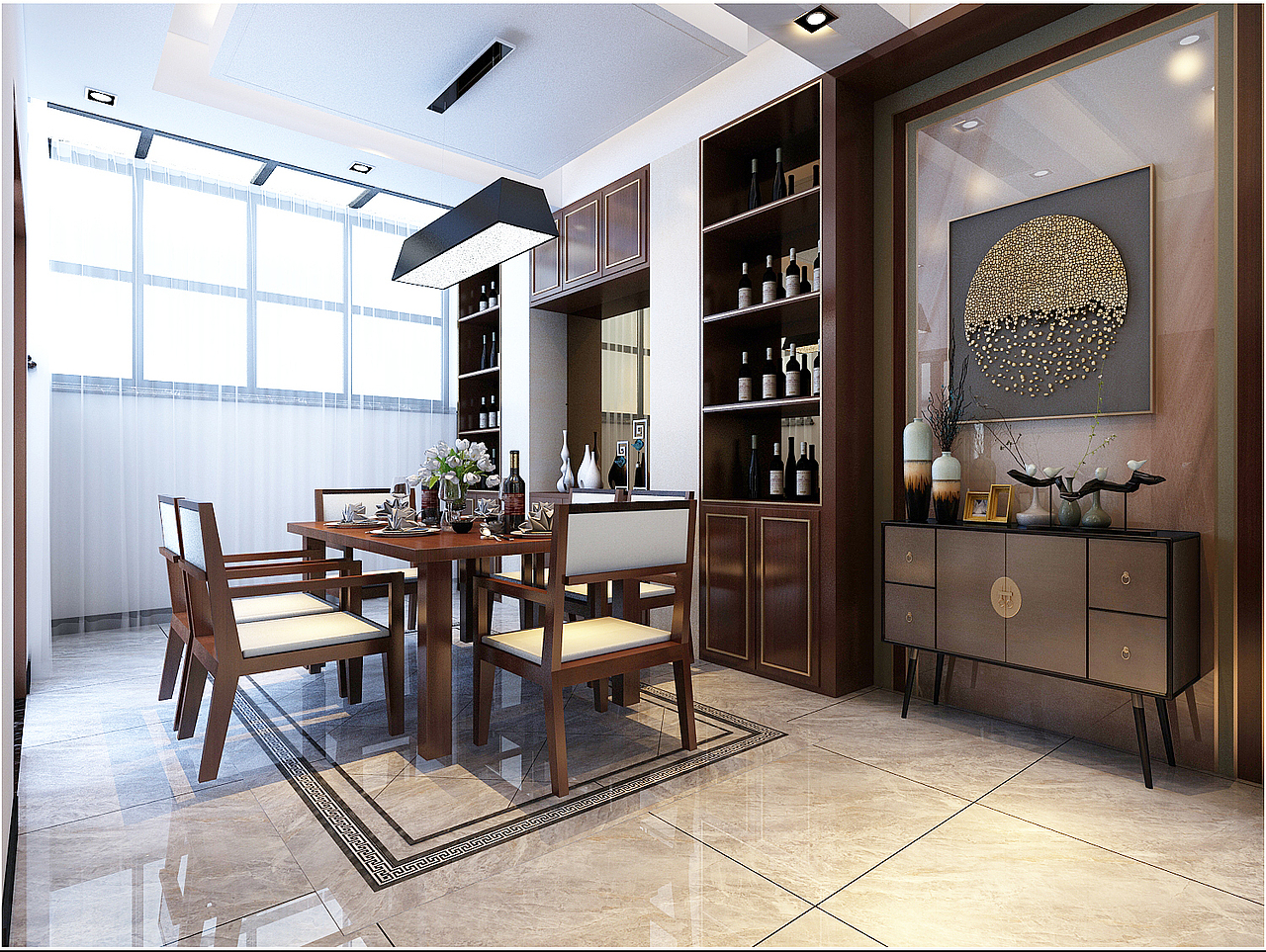 济南新中式客餐厅（图ZMTAzNDk0MDI4） - 家装设计 - 站酷设计师雁南飞66原创素材 - 站酷ZCOOL