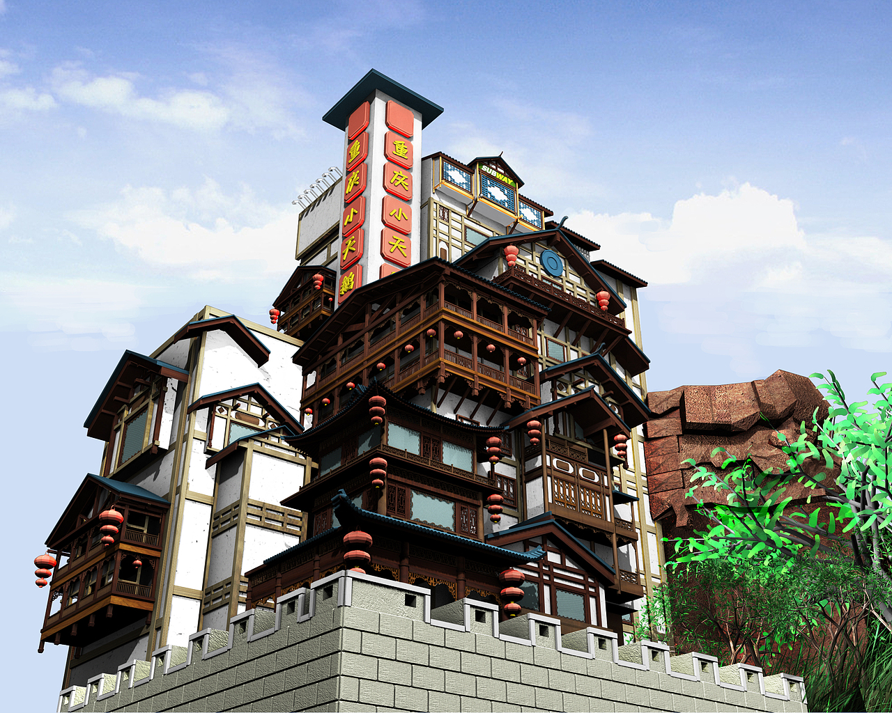 洪崖洞（图ZOTQ3MDcyNA==） - 建筑/空间 - 站酷设计师sunbinqj原创素材 - 站酷ZCOOL