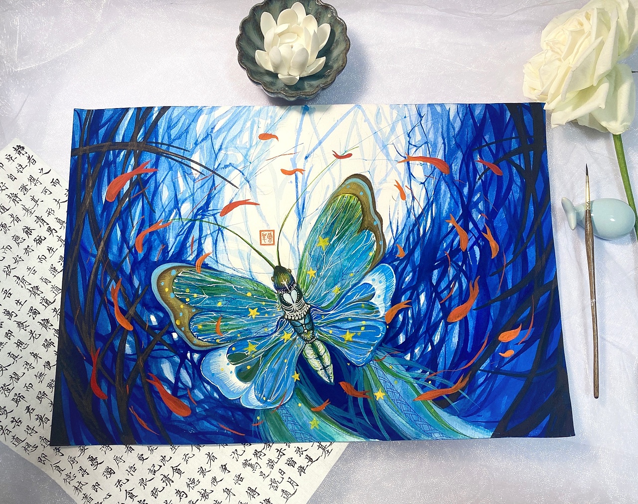 蓝蝴蝶水彩插画|平面|包装|sachikoyo - 原创作品 - 站酷 (zcool)