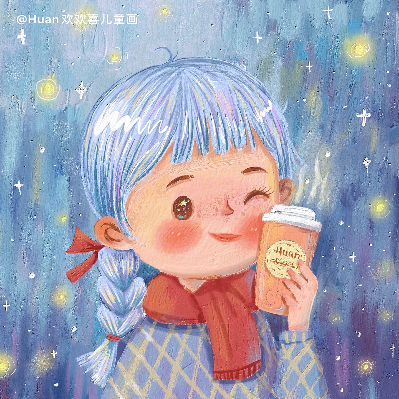 美萌女孩头像 q萌菇凉 油画棒风