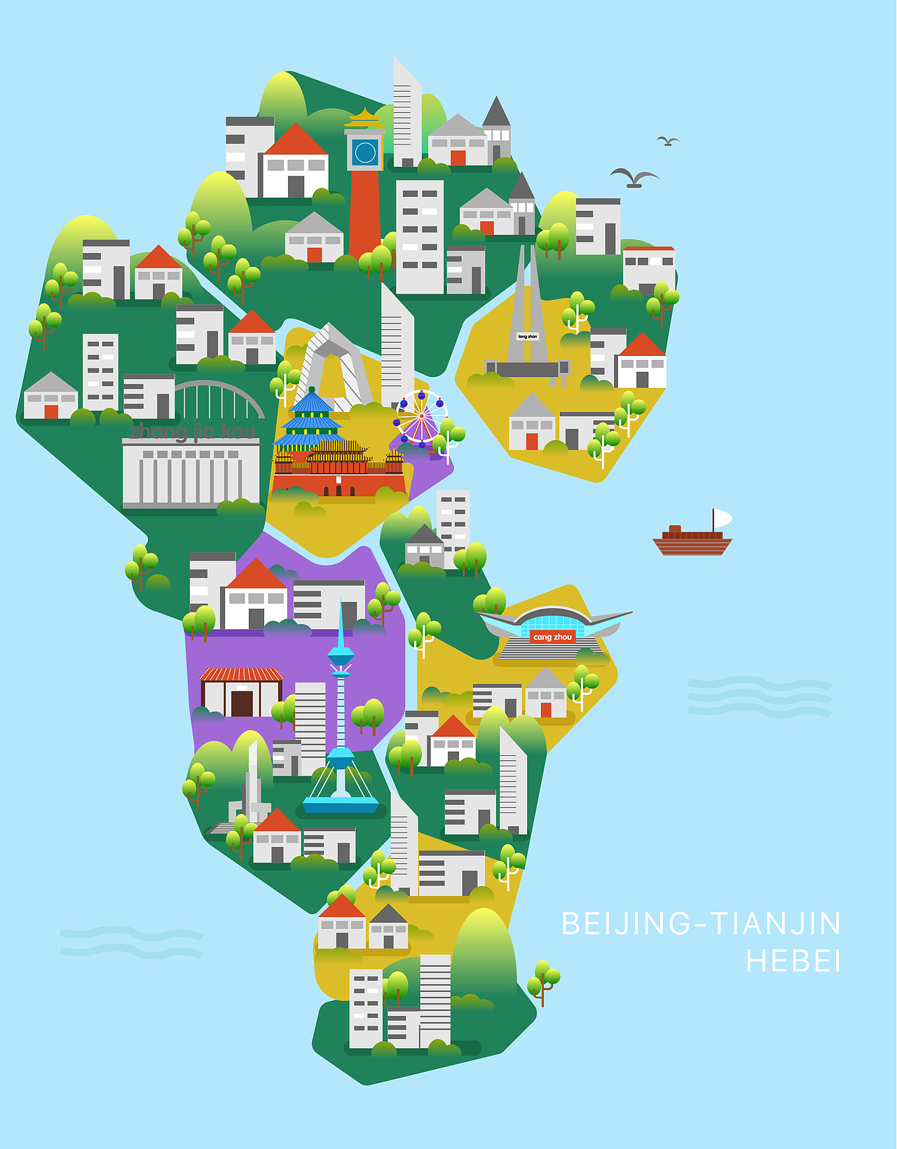 扁平化地图插画（图ZMTc0NTU3NDQ0） - 创作习作 - 站酷设计师周亚宁原创素材 - 站酷ZCOOL