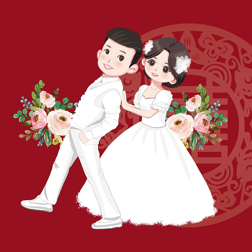 婚纱插画Q版全身(可立牌,可请柬)
