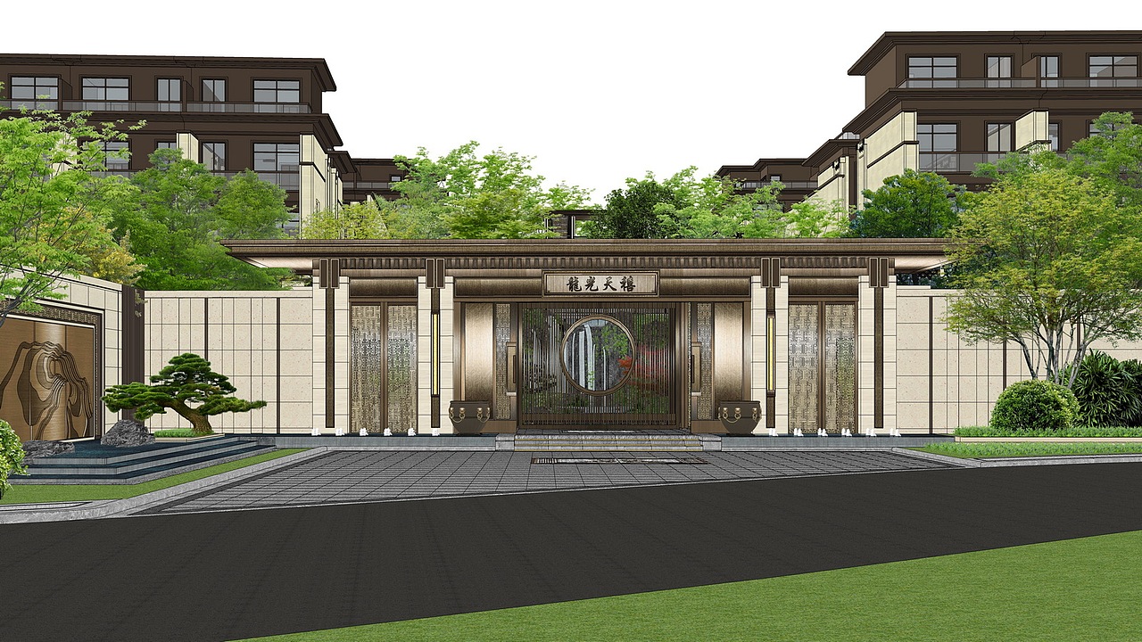 龙光天禧新中式别墅区景观SU模型下载