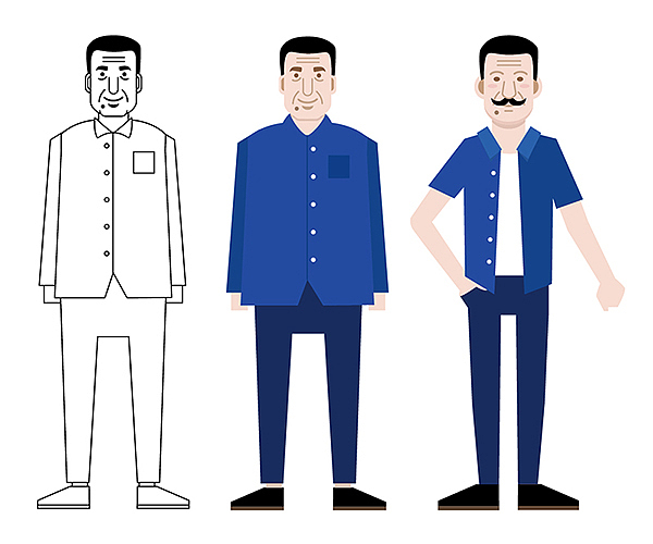 首先是人物形象的推敲,这次做了一些改变加上了动作,父亲是个典型的