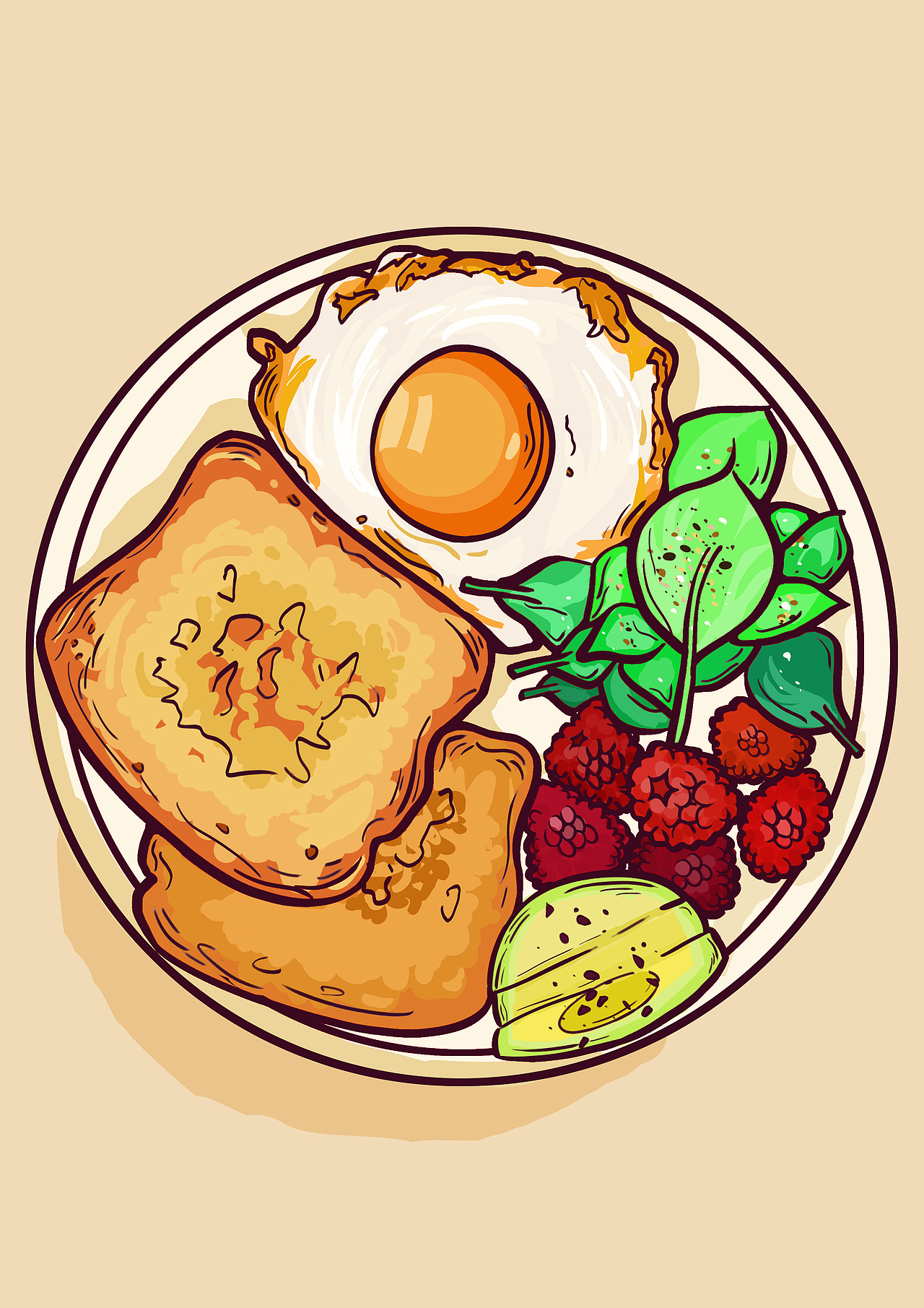 线稿风食物拼盘-商业插画