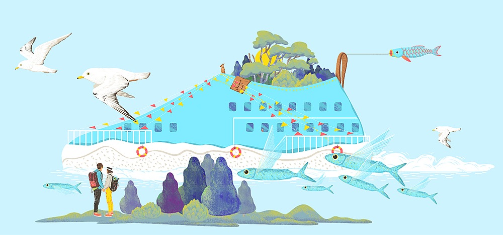 uin旅游鞋店面形象插画