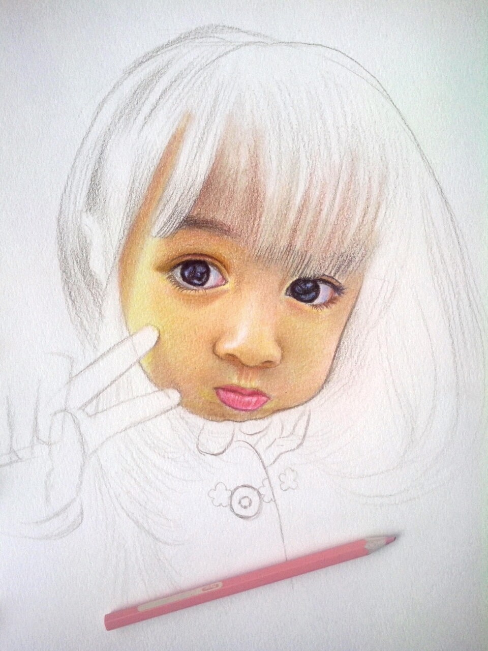 彩铅《卖萌的剪刀手~》,附步骤图~