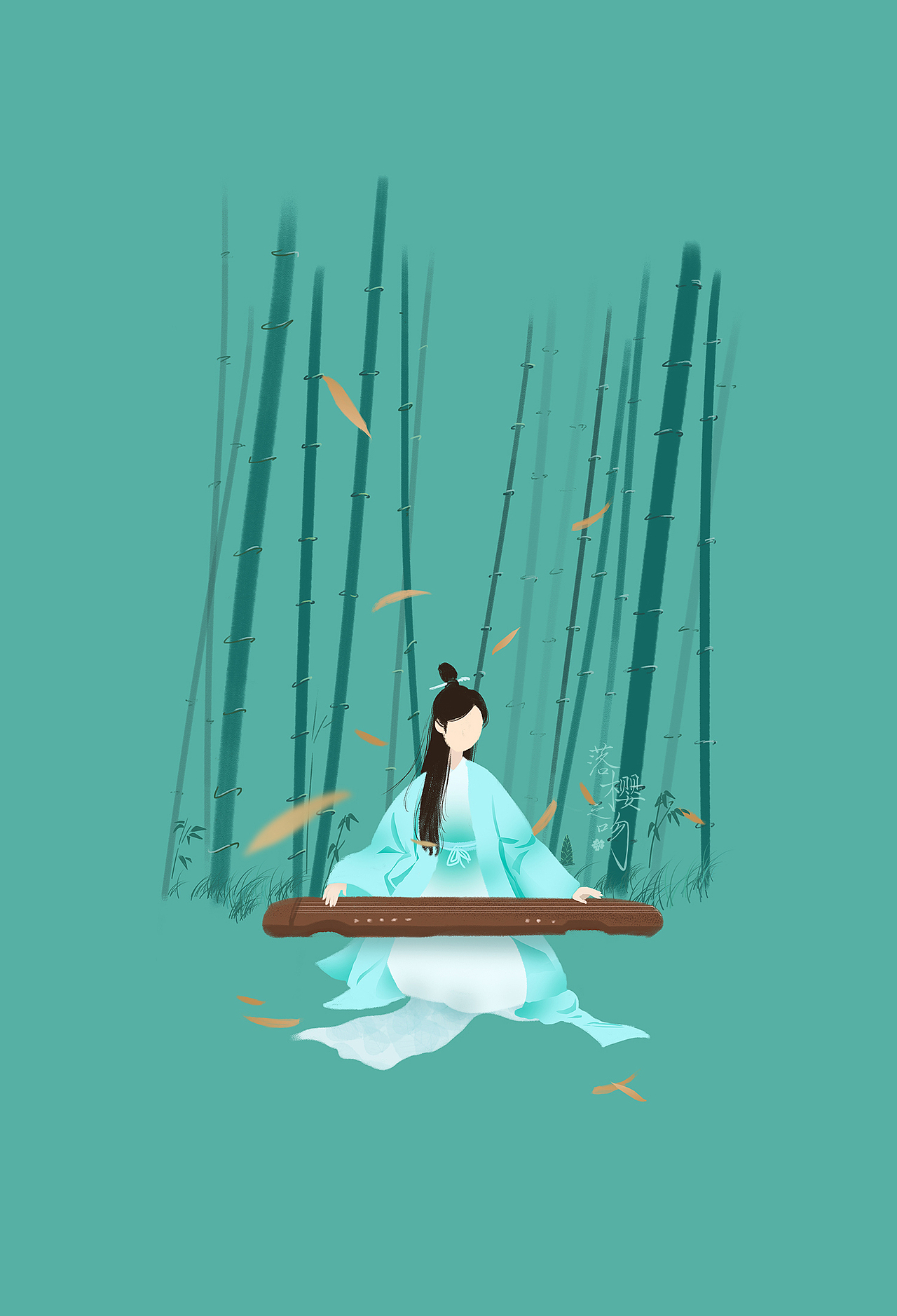 古风小清新无脸人系列插画