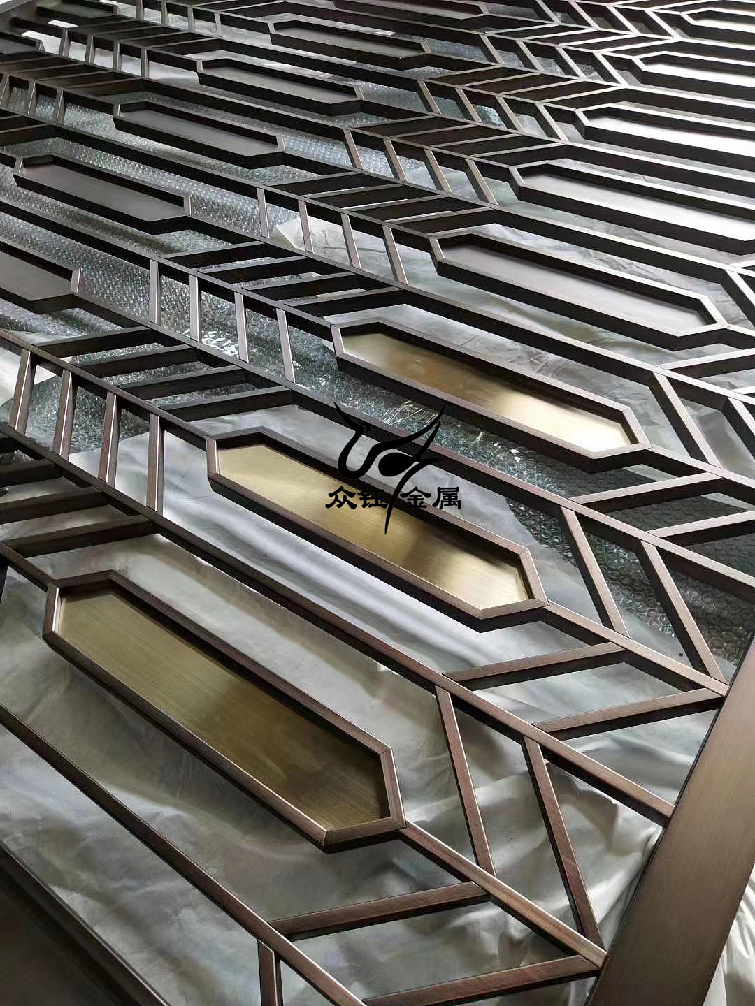 售楼处大厅不锈钢焊接镀铜屏风装饰不锈钢金属屏风制品