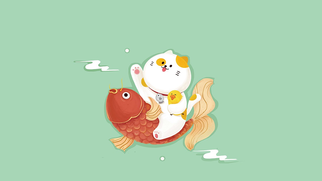 大丽丽画的丑猫多鱼的壁纸（图ZOTE0NjA1MDQ=） - 商业插画 - 站酷设计师佐佐木莉佳原创素材 - 站酷ZCOOL