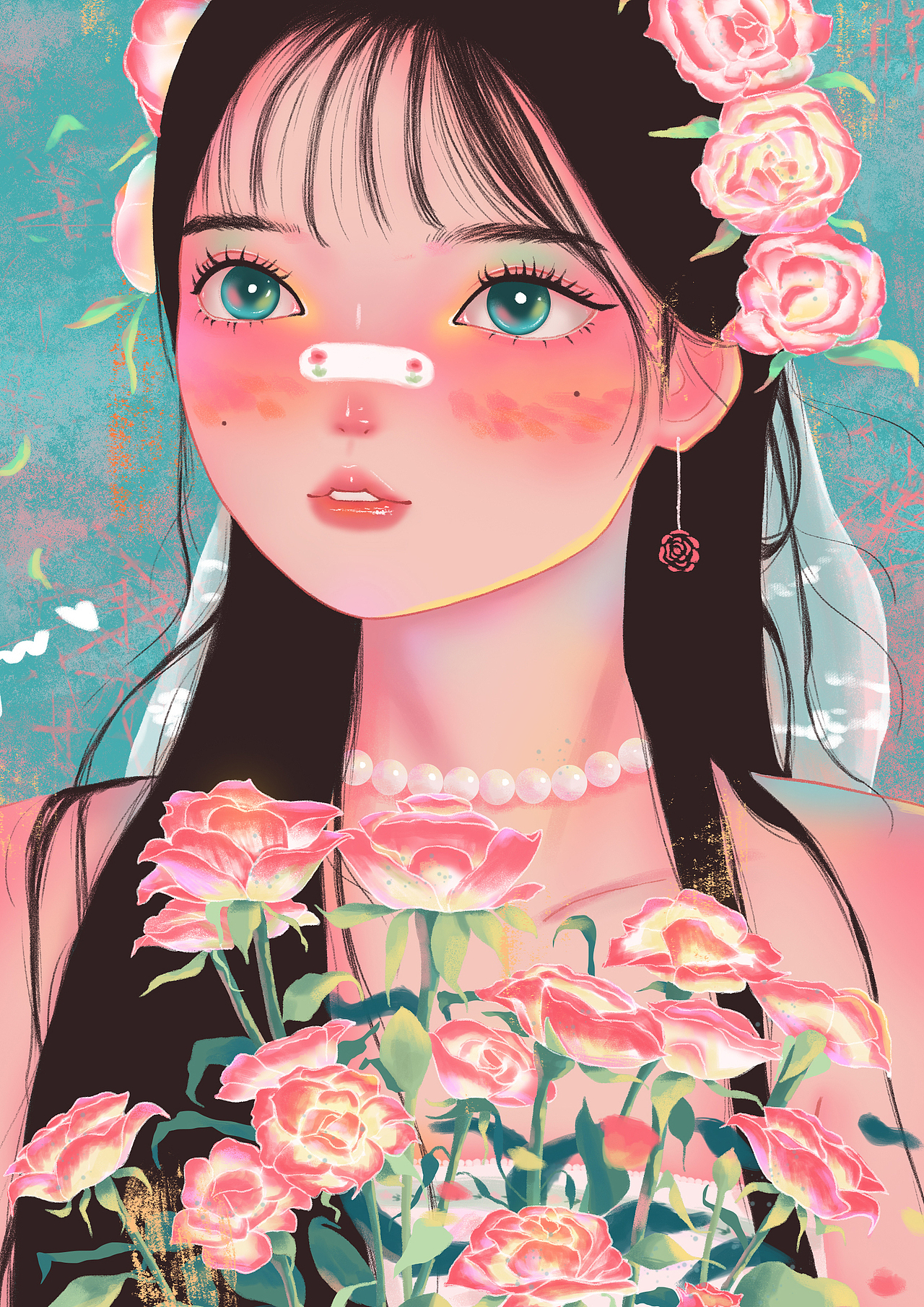 少女与花插画（图ZMzI1MjgzMjA0） - 创作习作 - 站酷设计师荔枝小雪人9原创素材 - 站酷ZCOOL
