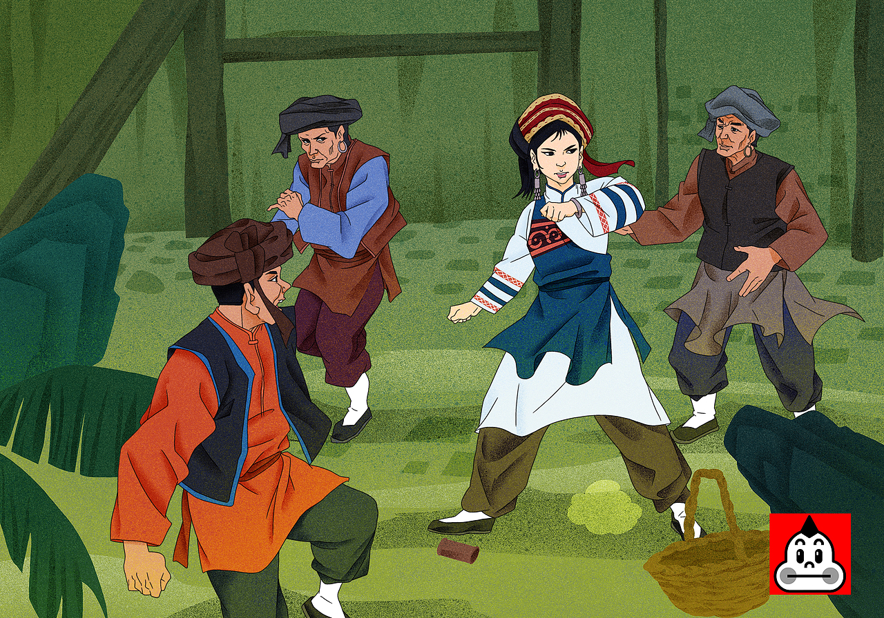 中国风插画连环画传统古典绘画风格阿诗玛片段