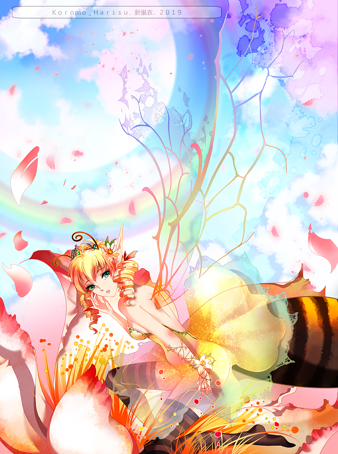 2019-8月创作(日系唯美水彩蜜蜂花仙子少女