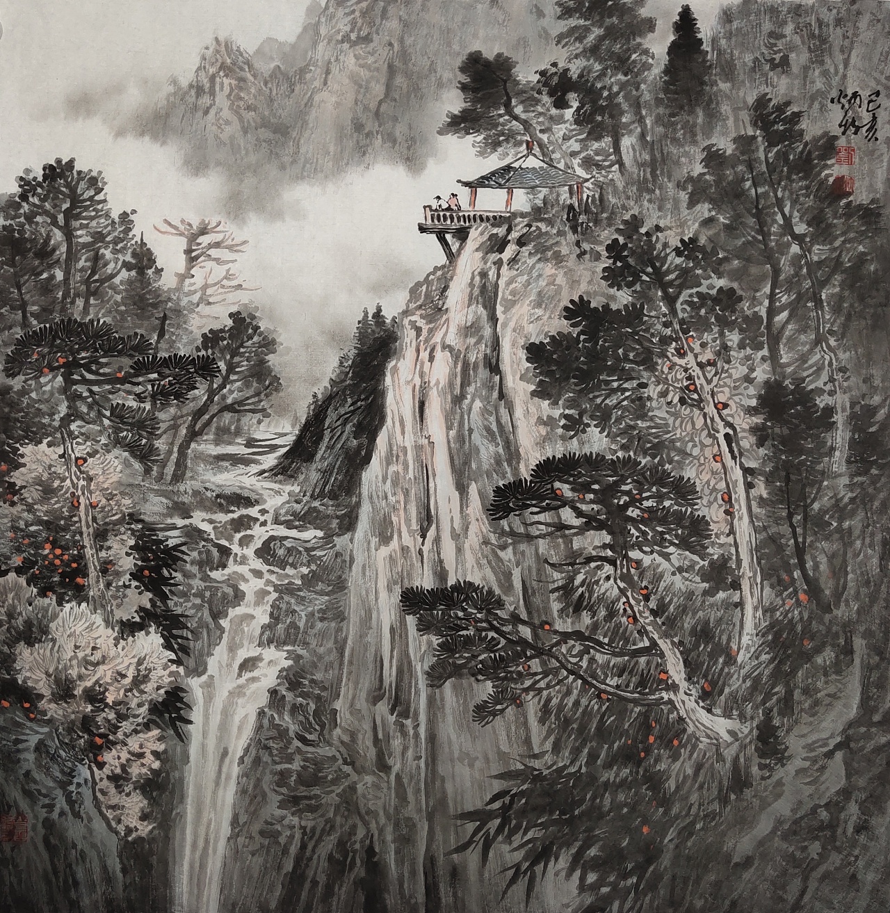 山水画家刘炳新 斗方山水画