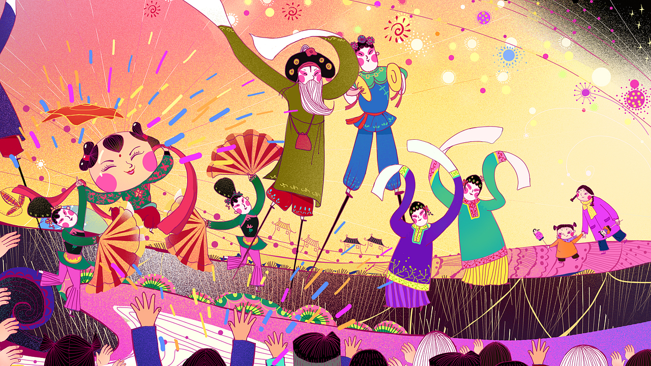 新年庙会（图ZOTMyNDU3NjA=） - 儿童插画 - 站酷设计师一flower原创素材 - 站酷ZCOOL