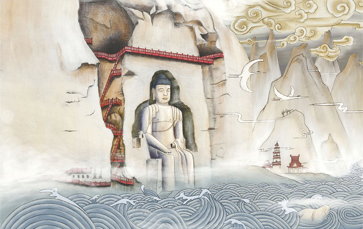 甘肃七大世界文化遗产手绘明信片丝路敦煌