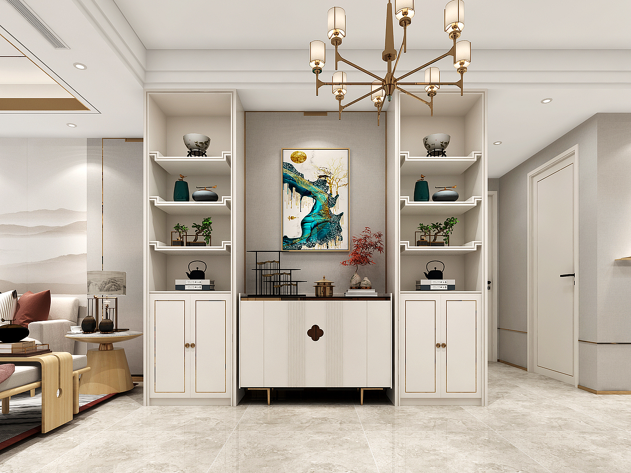 新中式家装客餐厅卧室