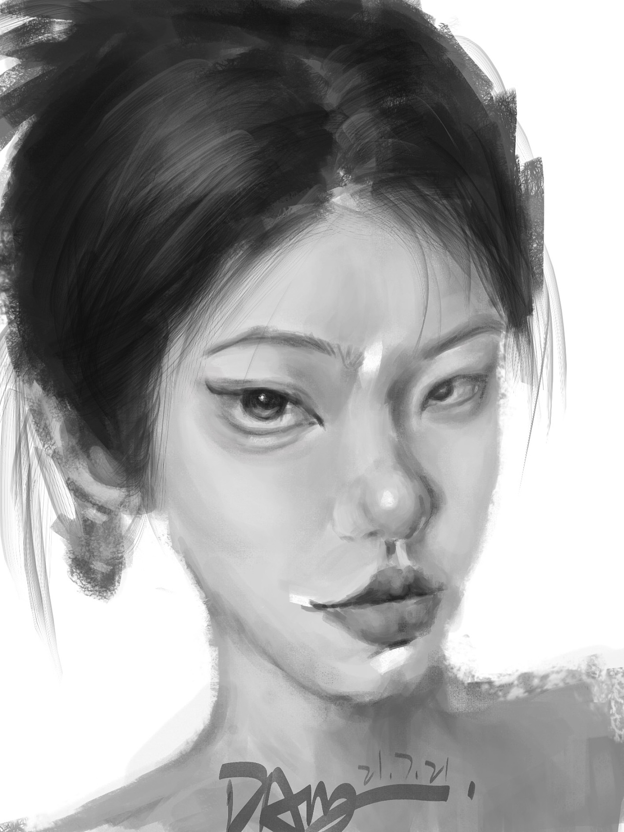 黑白厚涂人像写实|插画|创作习作|哒哒pupu - 原创作品 - 站酷 (zcool