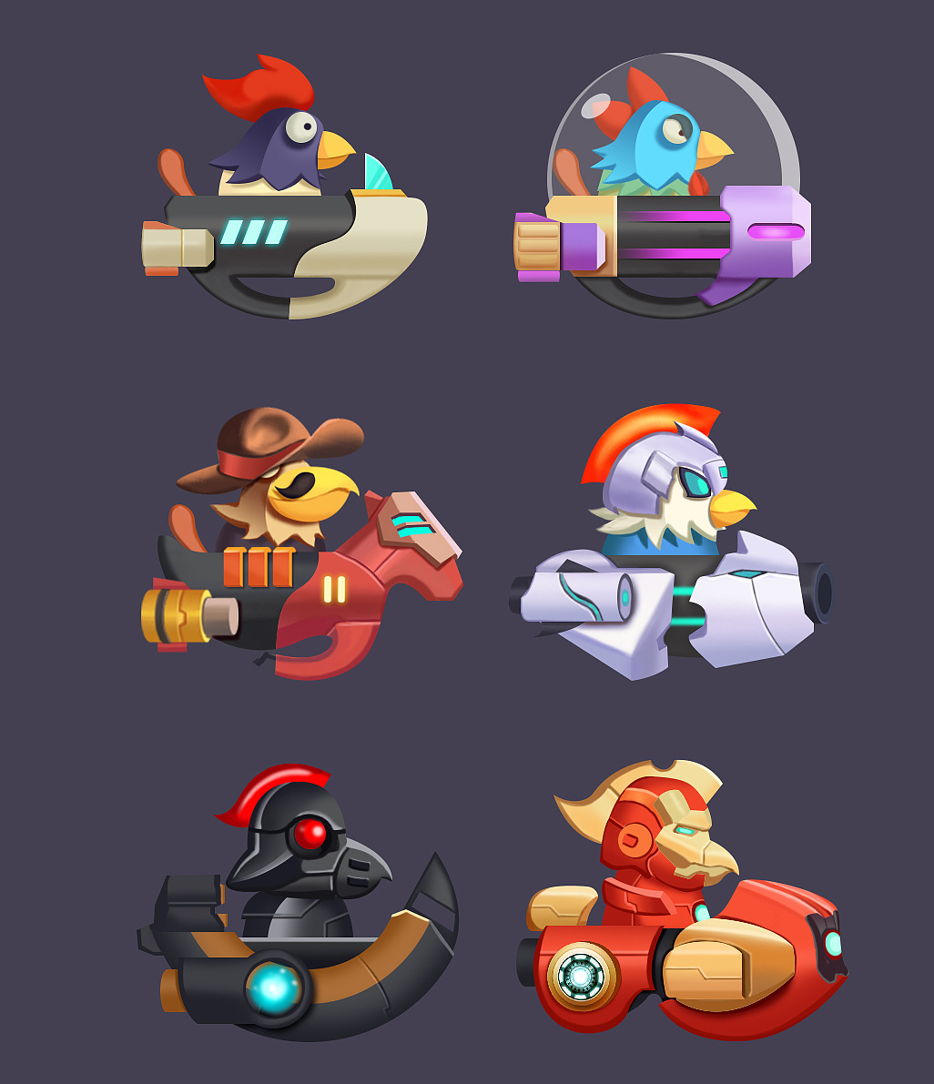 q版游戏ui(两年前绘制的一套太空鸡的形象)