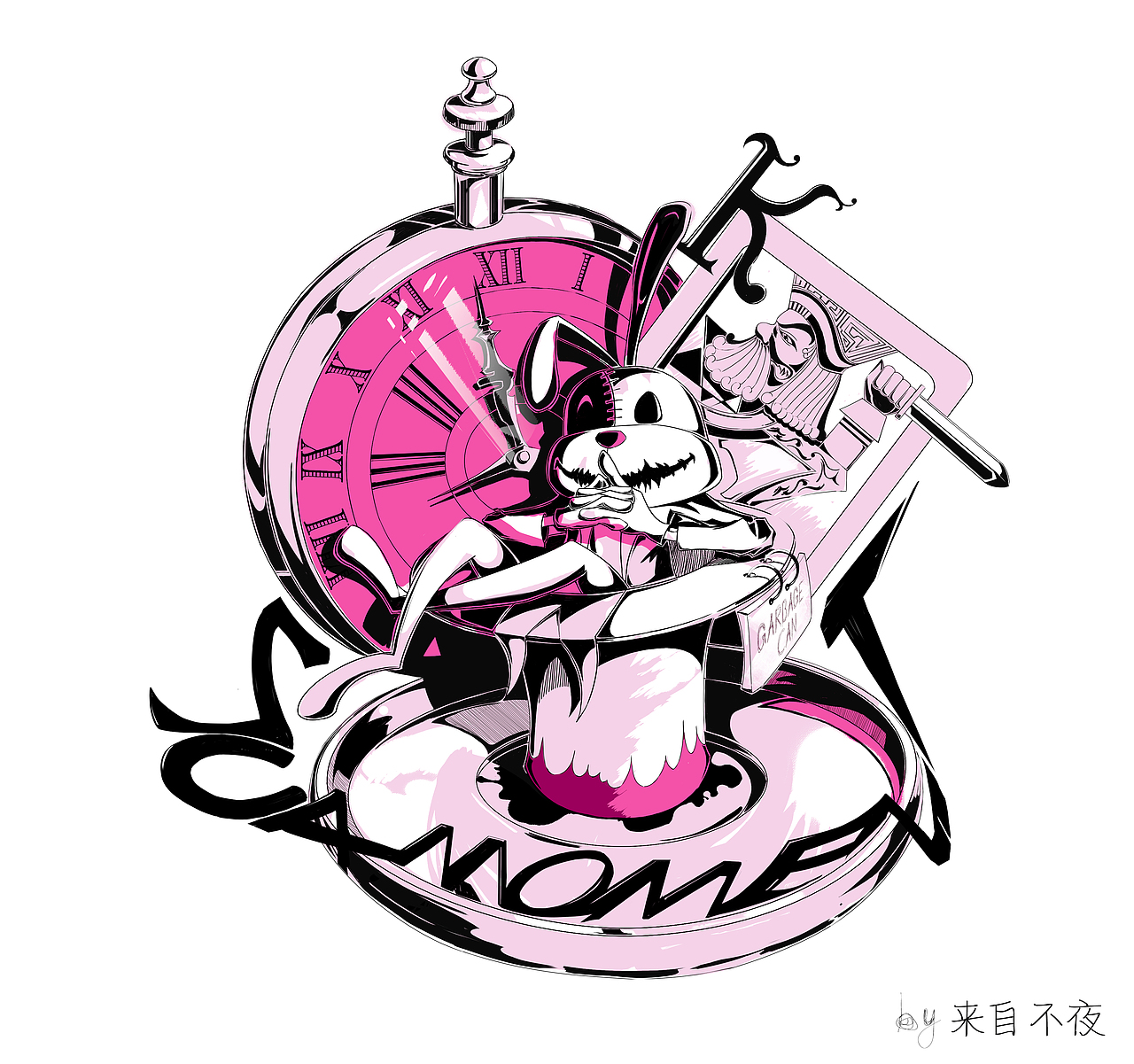 涂鸦风格《反抗的兔子》（图ZMjIyMjEyMDU2） - 新锐潮流插画 - 站酷设计师来自不夜原创素材 - 站酷ZCOOL