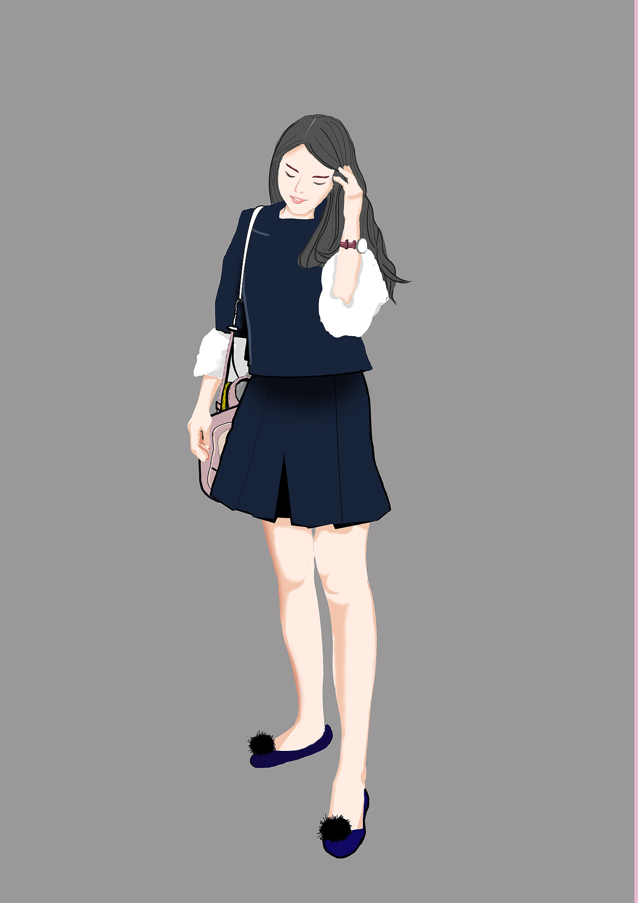 拎着包的少女（图ZMTIxNTU5MDA4） - 创作习作 - 站酷设计师重振启鼓原创素材 - 站酷ZCOOL