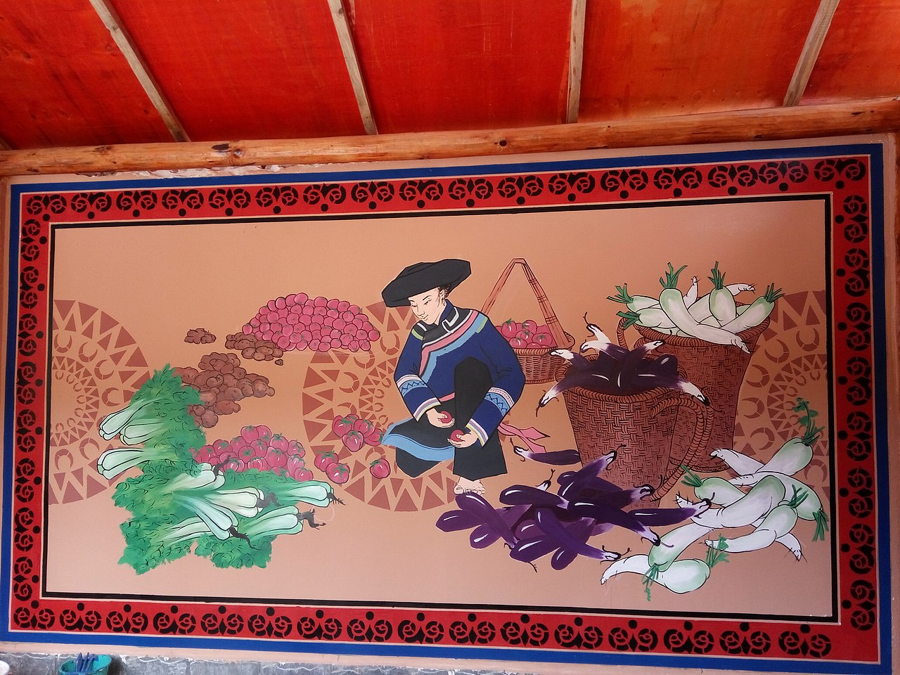 彝族文化彩绘云南彝族文化墙体彩绘墙绘壁画佬伍支系