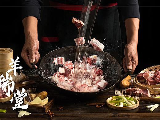 美食摄影铁锅羊肉