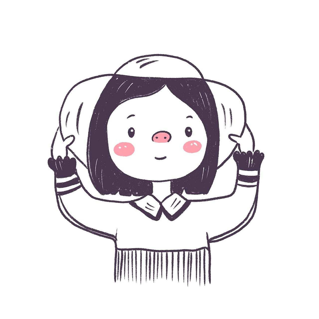 花栀子插画可爱黑白女生头像