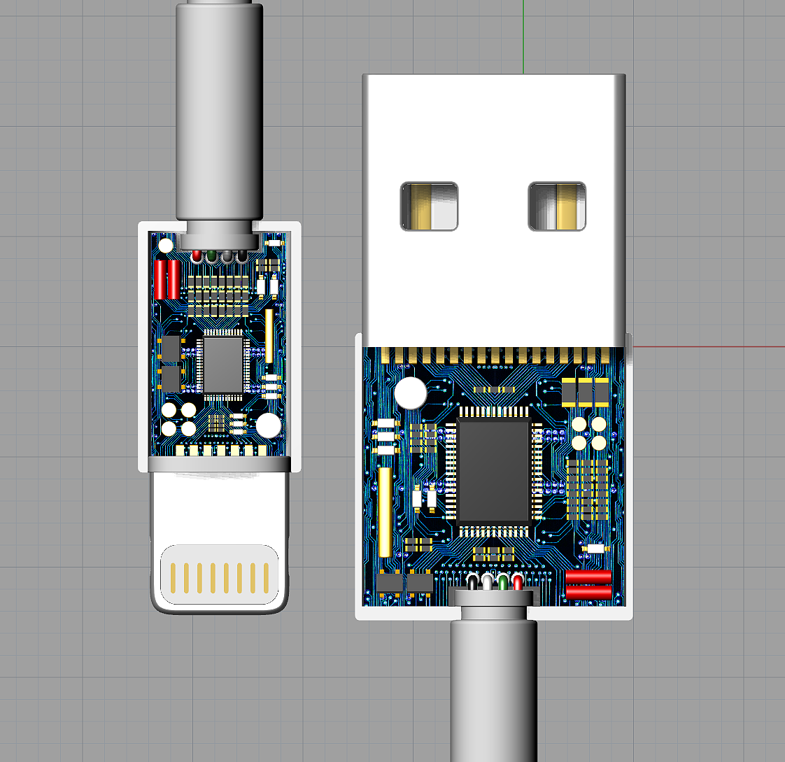 苹果原装数据线电路芯片结构3D模型犀牛建模