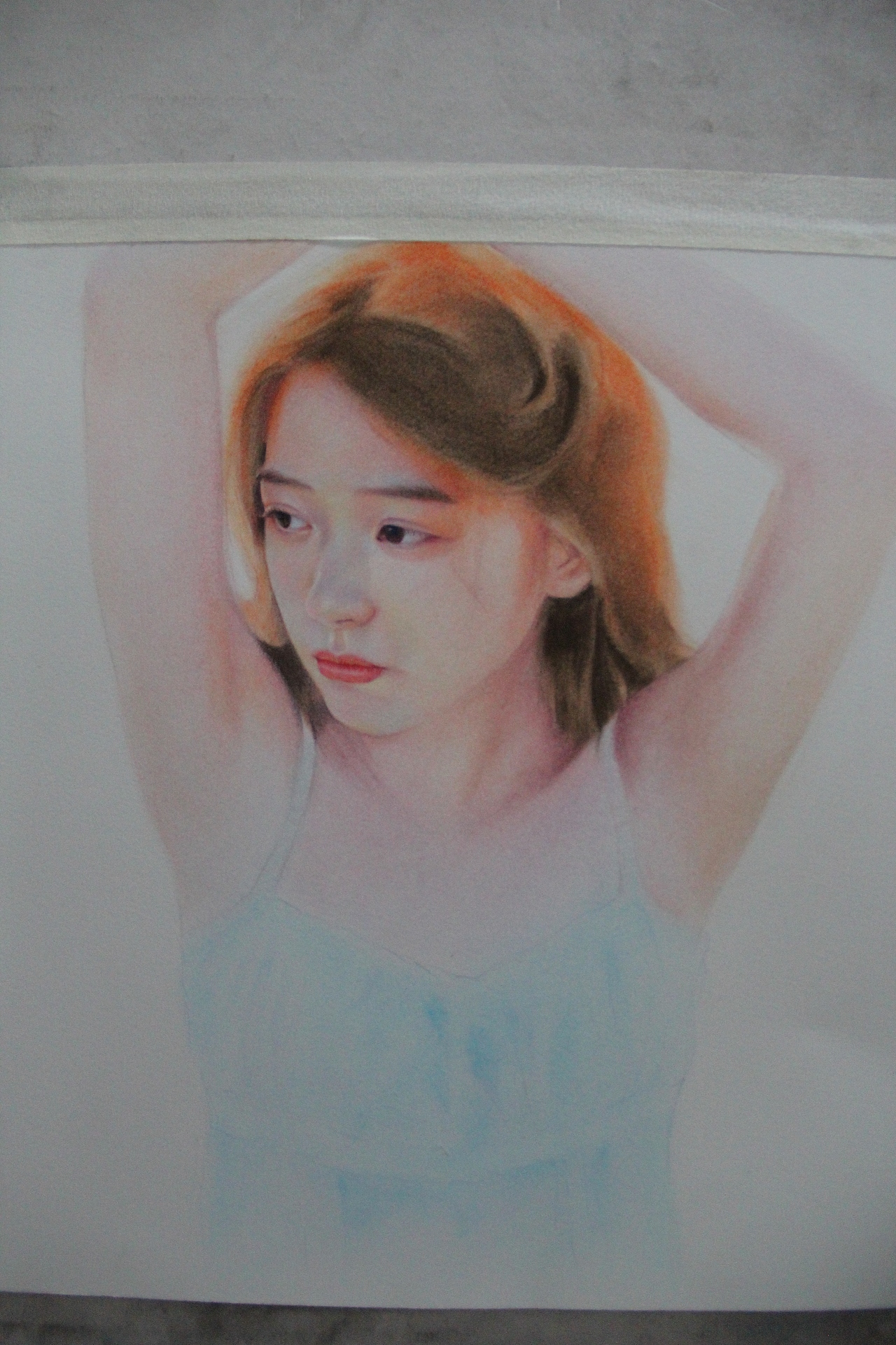 彩铅色粉人物画晨曦中