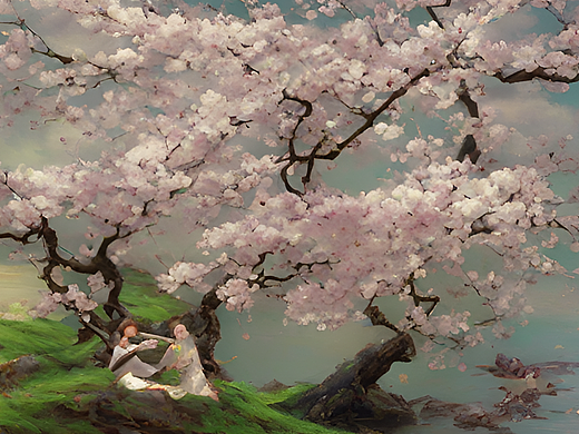 #站酷梦笔#樱花浪漫，满屏飘香，油画,超现实主义,动漫