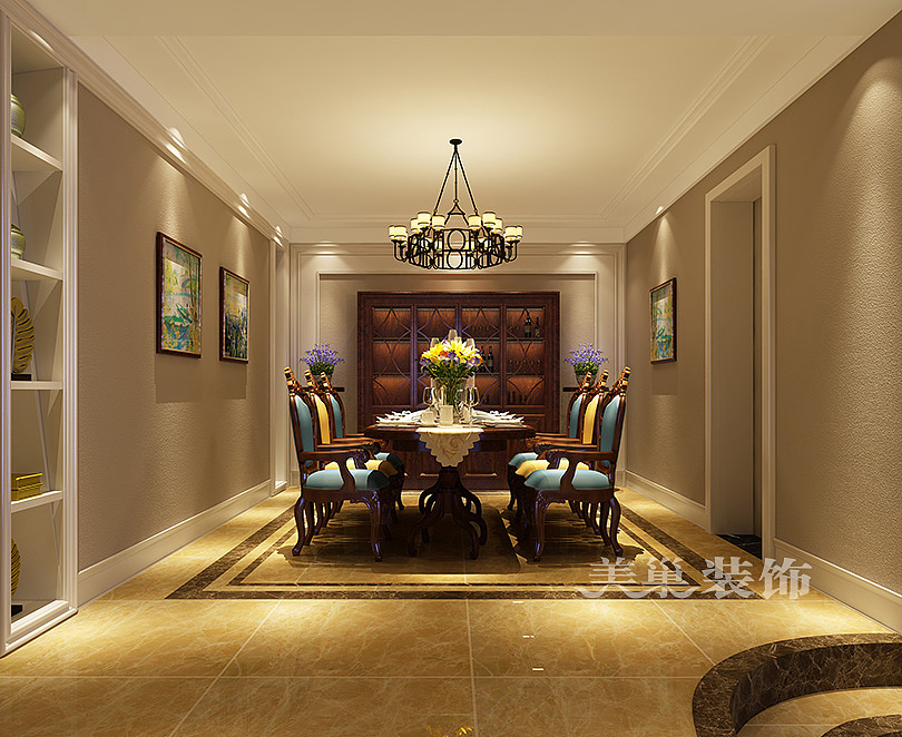 升龙天汇广场装修效果图130平三室两厅美式风格设计