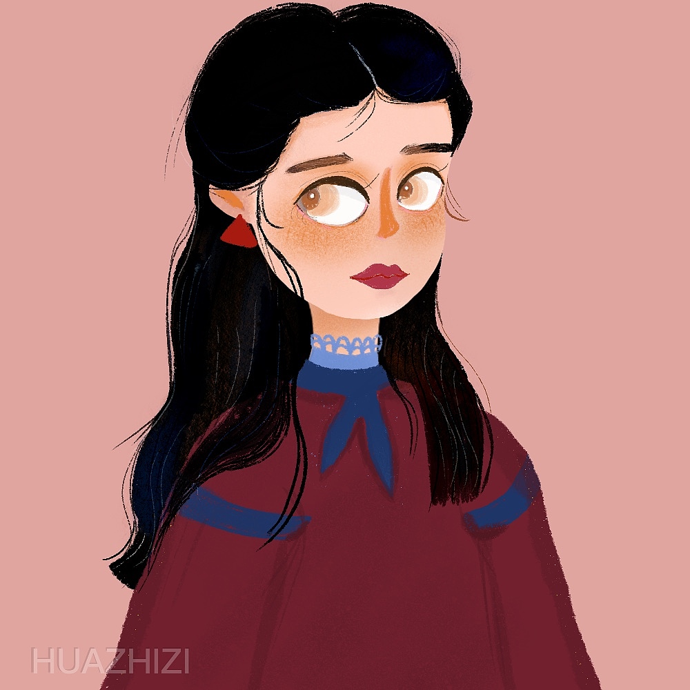 花栀子插画女生头像唯美复古