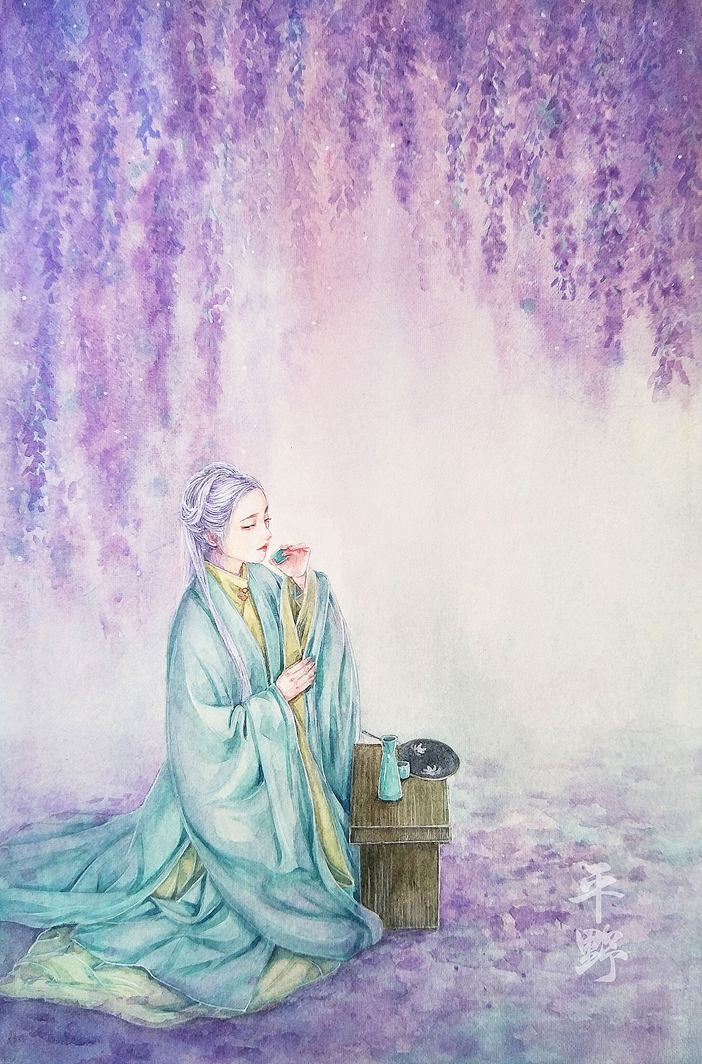 水彩仕女--花花与美人(一)