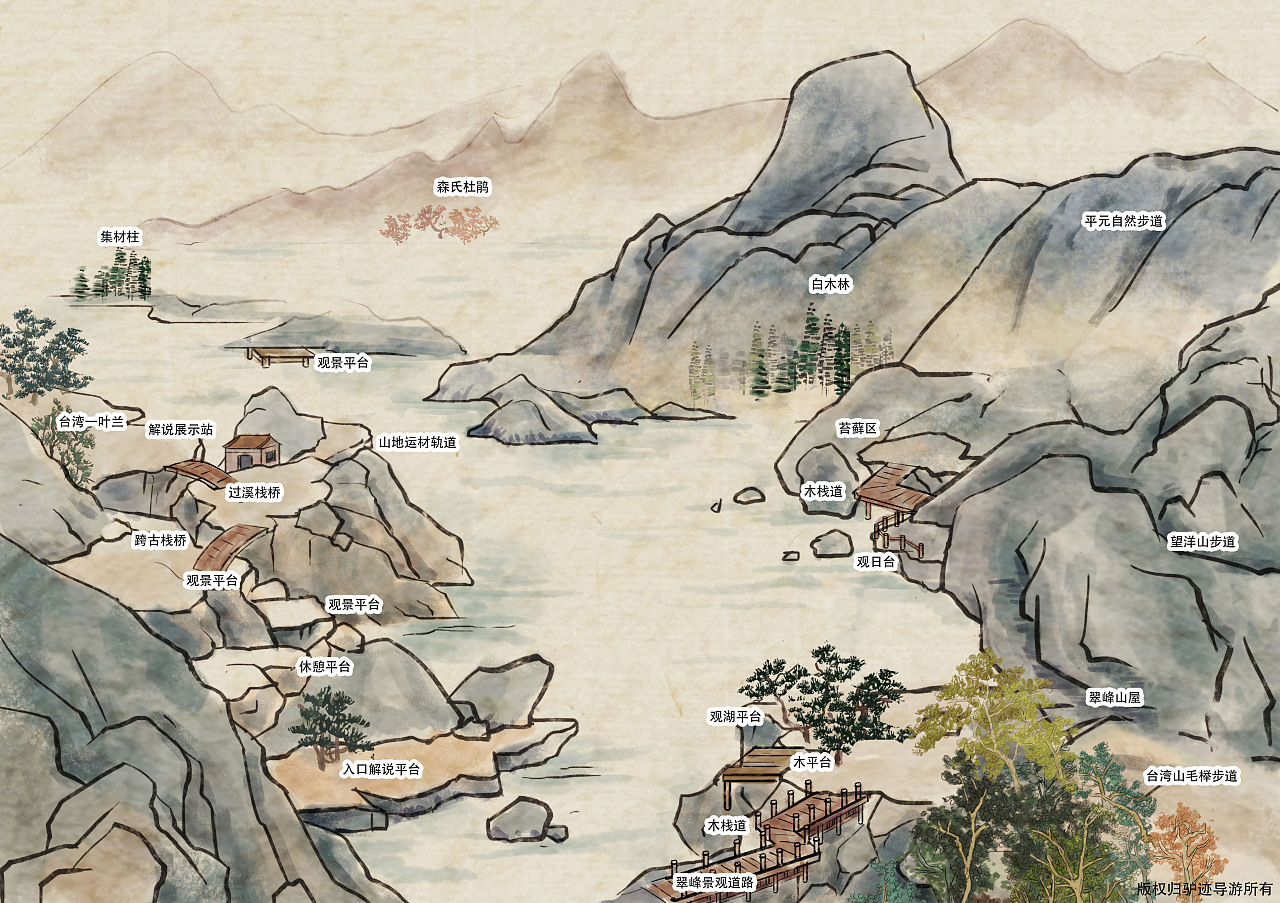 水墨手绘地图 旅游导览地图
