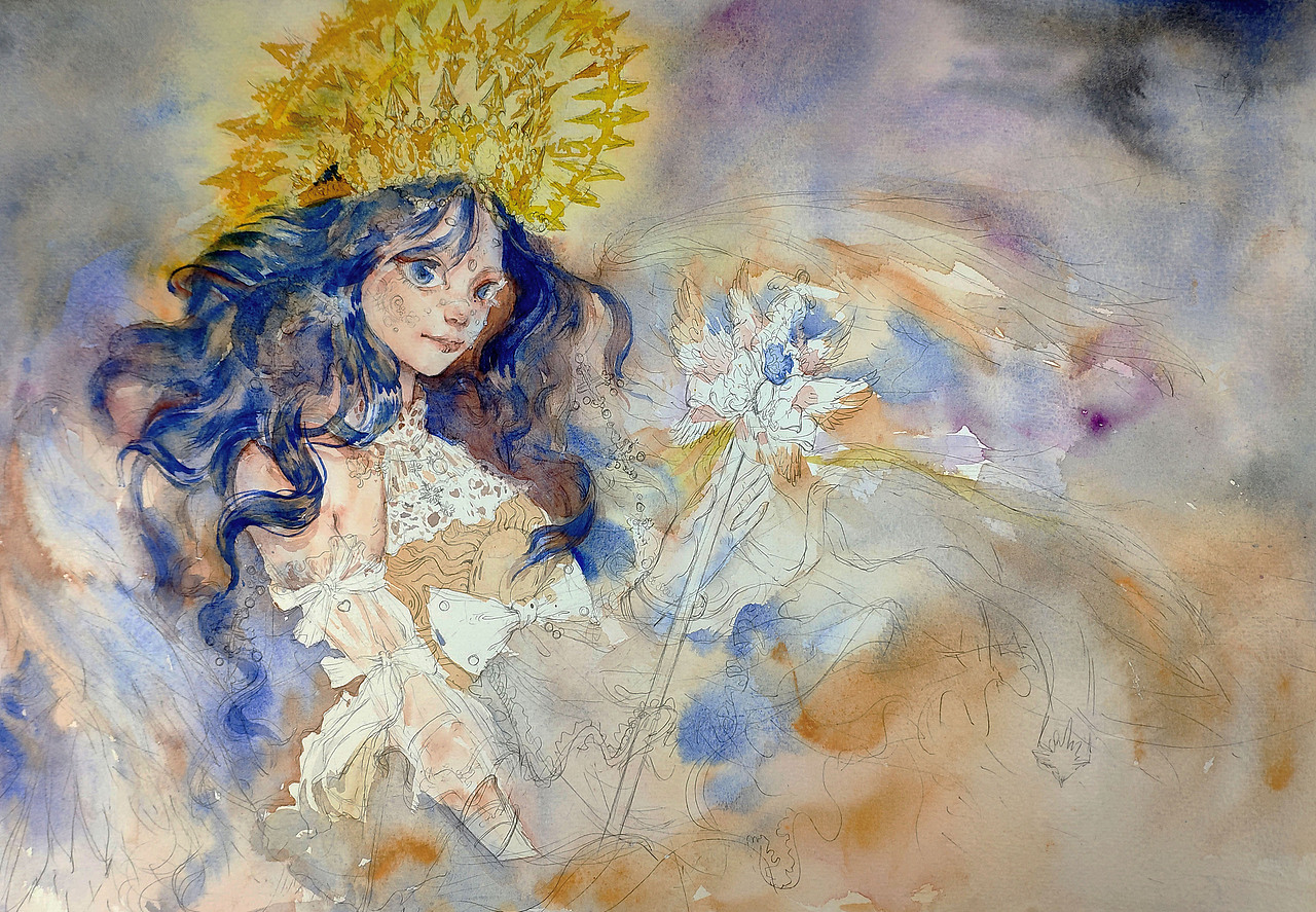 水彩手绘 谢安然 #太阳之东月之西#（图ZMjUyNDU2ODQ4） - 绘画 - 站酷设计师陈树锐原创素材 - 站酷ZCOOL