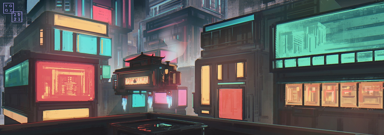 赛博朋克 场景速涂