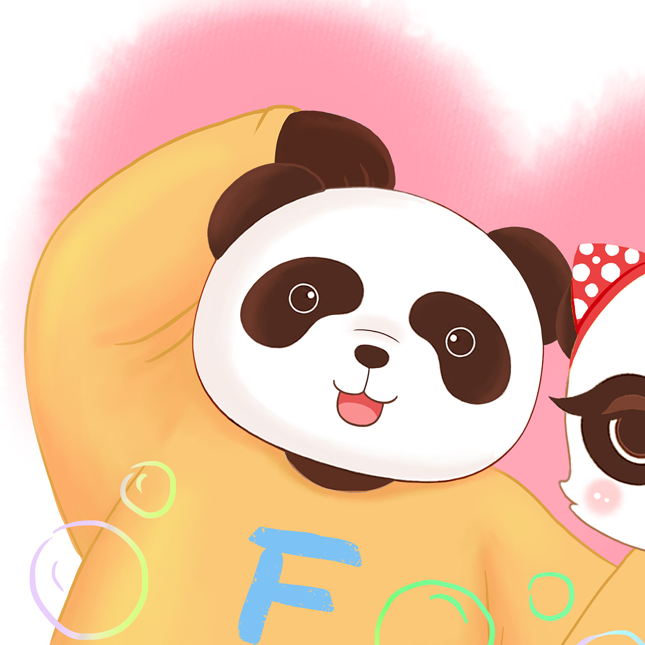情侣熊猫动画矢量插画素材v4 Panda Couple Illustration – 设计小咖