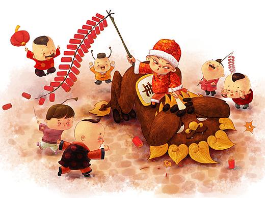 童子戏兽二龙戏猪