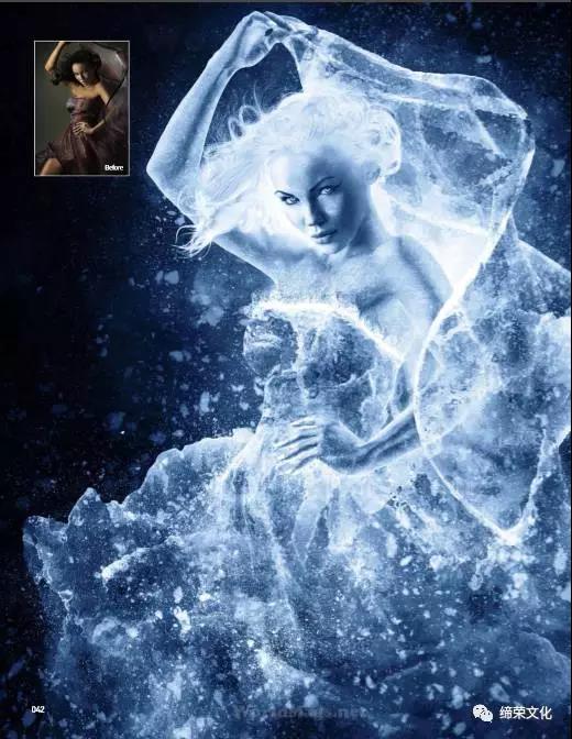 在adobephotoshop中使用光影混合模式和冰霜纹理创造一个发光的冰皇后
