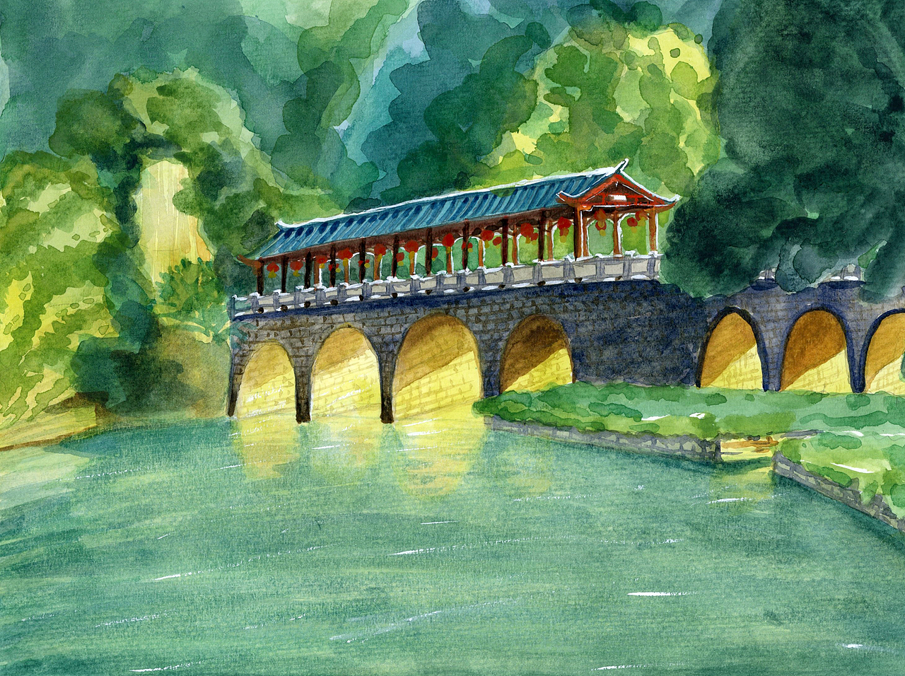 桂林七星公园花桥写生