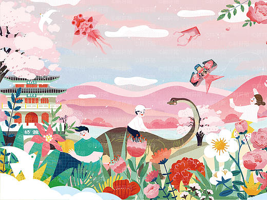 城市春天文创插画