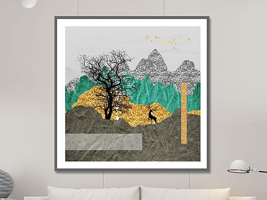 新中式轻奢抽象金色山水装饰画