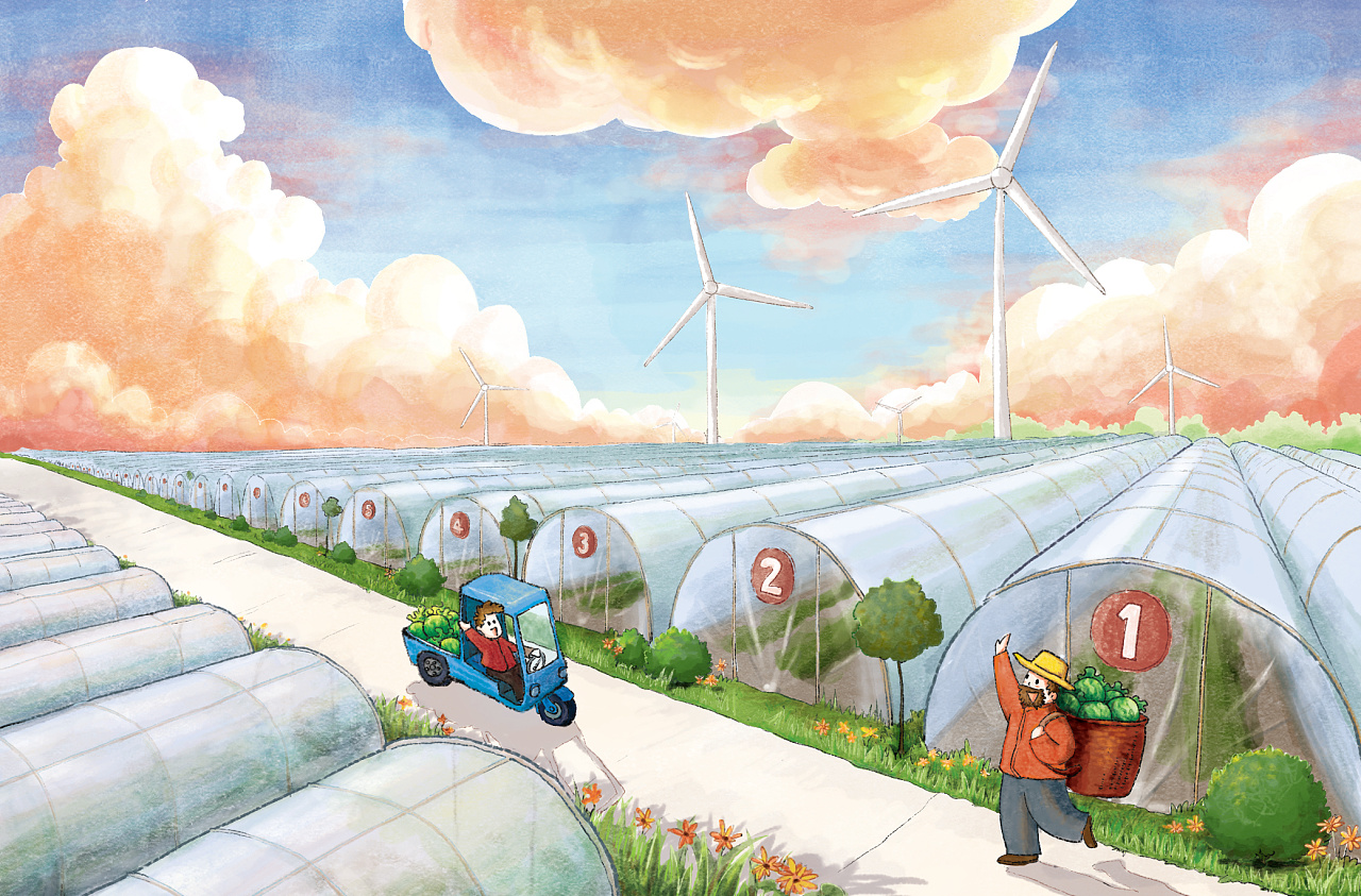 瓜甜有礼——东台三仓现代农业产业园明信片插画